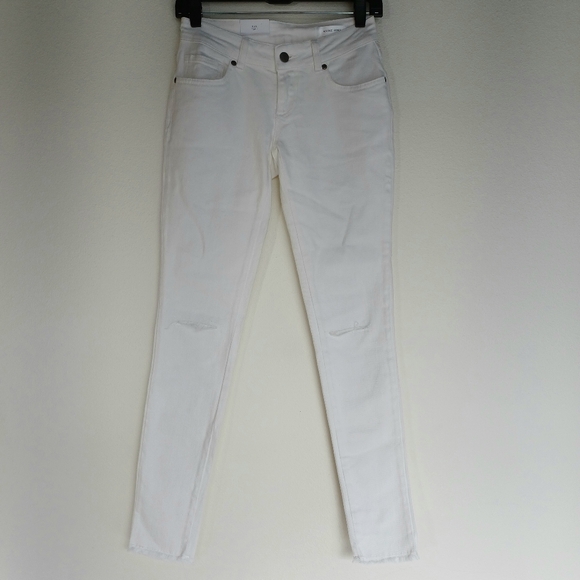 NWT Anine Bing Jeans Skinny White Knee Slit Frayed Low Rise Grunge Indie Sleeze - Picture 3 of 16
